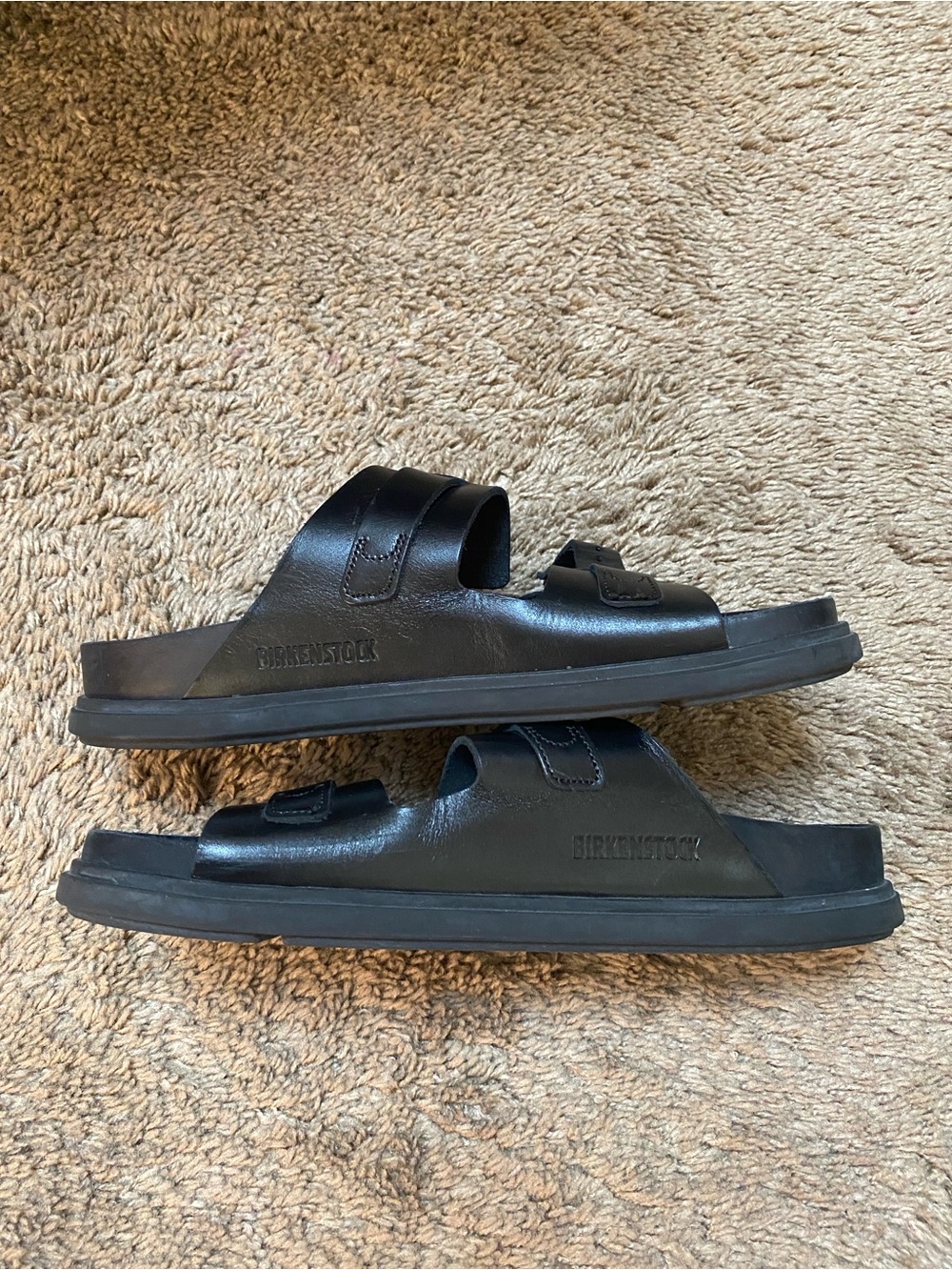 Birkenstock St Barths Black Leather Double Two-Strap Sandals with Gold Buckles - Picture 4 of 16
